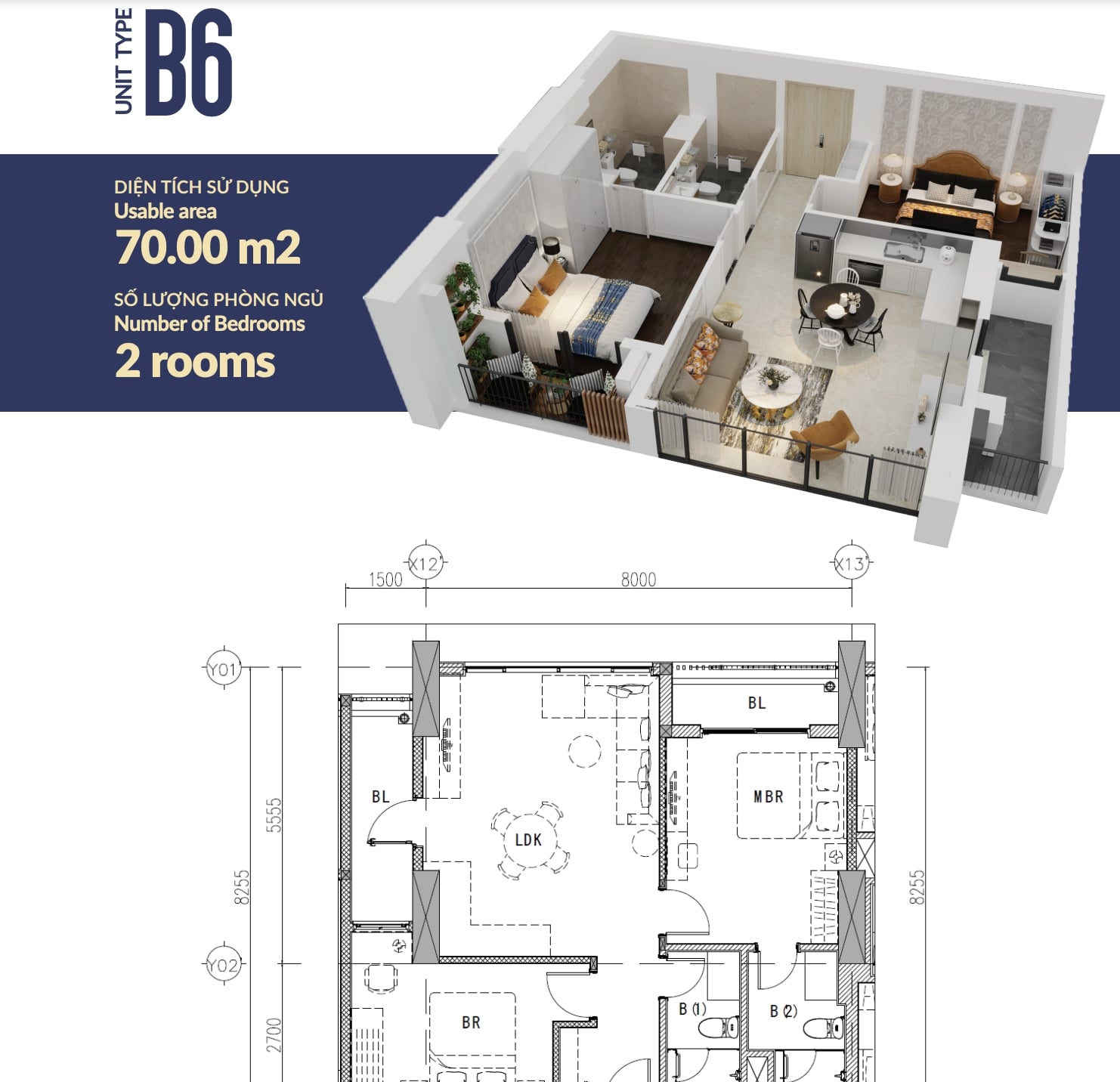 Bản vẽ của căn hộ B6 tại chung cư The Minato Residence